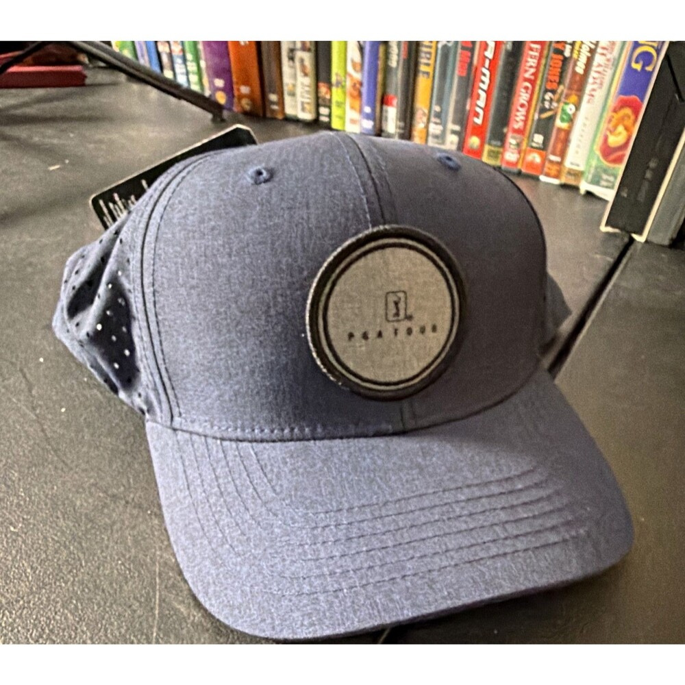 PGA TOUR Adjustable Moisture Wicking Blue Unisex Polyester Knit Logo Golf Hat